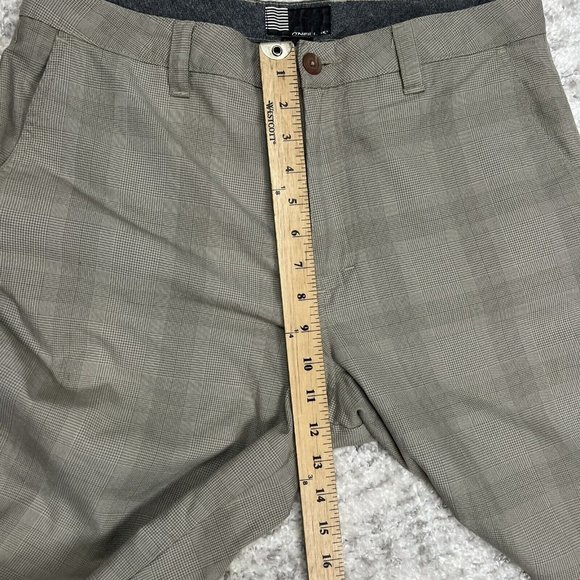 O'Neill Shorts 33 Chino Tan Beige Pockets Plaid Light Weight Casual Chequered - Picture 10 of 11